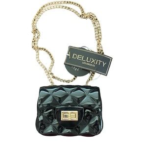 Deluxity Los Angeles Black Mini Purse with Gold Chain Strap - NWT
